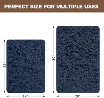 Bcoimo Bath Rug Mat Sets, 2 Piece High Absorbent Chenille Bathroom Mat Navy