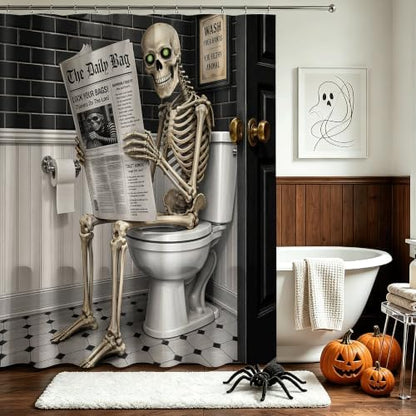 Funny Skeleton Shower Curtain Skull Halloween Bathroom Decor Shower Curtain