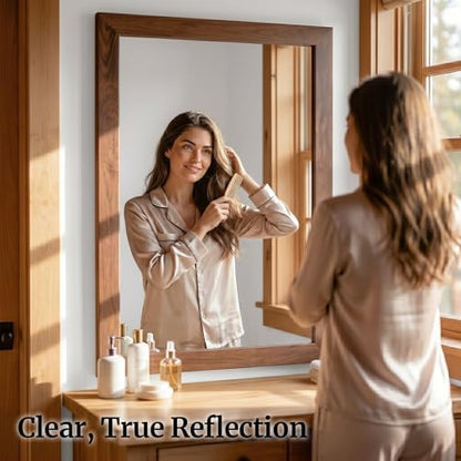 Walnut 24x36 Inch Wood-Grain Rectangular Wall Mirror