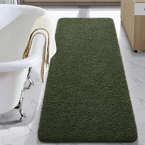 LOCHAS Bathroom Rug Runner 24x70 Inch, Bath Rugs Non Slip, Olive Green