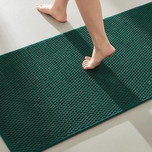 TYUU Bathroom Rugs Non Slip Washable, Super Absorbent Thin Bath Mat Quick Dry Low Pile Bathroom Rug, Dark Green 20"x48"