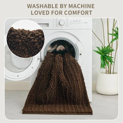Bathroom Rugs Non Slip Washable 44x24, Extra Thick Soft Chenille Absorbent Bath Mat, High Density Barrier Non Slip Backing, Quick Dry Plush Shaggy Floor Carpet for Tub&Shower, Brown