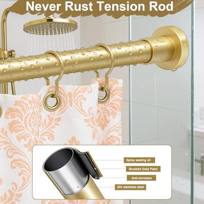 YNL Gold Shower Curtain Rod 32-64 Inch(2.7-5.33ft), Non-Slip, Never Rust, Stainless Steel No Drill Spring Tension Shower Rod, Adjustable Curtain Rod for Small Window Doorway Closet