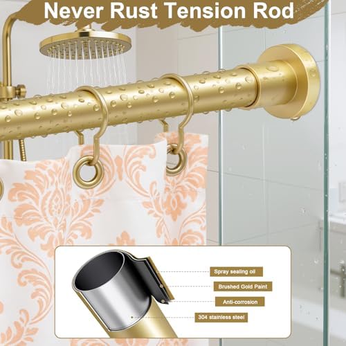 YNL Gold Shower Curtain Rod 32-80 Inch(2.7-6.6ft), Non Slip, Never Rust, No Drill Stainless Steel Spring Tension Shower Rod, Adjustable Tension Rod for Bathroom