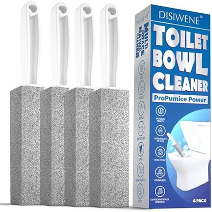 DISIWENE Pumice Cleaning Stone with Handle Toilet Bowl Cleaner Hard Water Ring Remover for Bath/Pool/Kitchen/Household Cleaning (4, 4 Pack with Handle)
