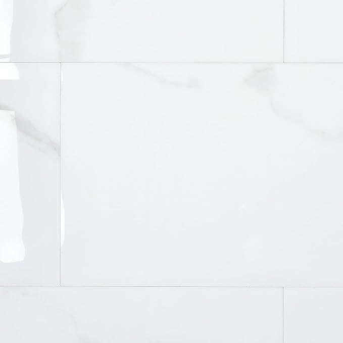 10-Sheet Subway Peel and Stick Backsplash, 12" x 24" Glossy Carrara White Acrylic Self Adhesive Waterproof Wall Stickers, Stick on Tiles for Kitchen Bathroom Shower
