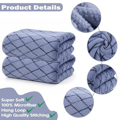 2 Pack Diamond Grid Jacquard Microfiber Bath Towels, 27 x 55 Inches Large Quick Dry Absorbent Shower Towel Set, Soft Lightweight Decorative Linen for Bathroom Spa Gym Beach Travel