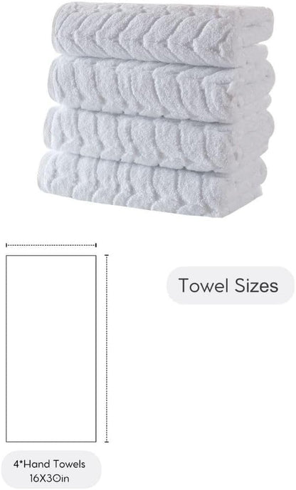 BAGNO MILANO Turkish Cotton Bath Towels, Hand Towels - Soft Plush Jacquard Collection Luxury Towels Set (White, Hand Towel Set of 4)