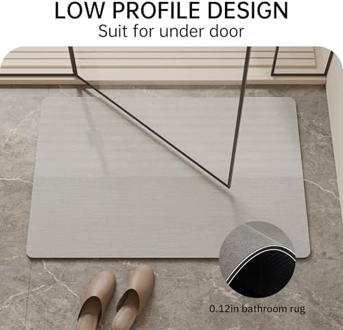 Mecko Bath Mat 24"x36",Ultra Thin Bathroom Rug fit Under Door Light Grey