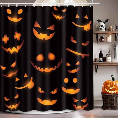 MEHOFOND Halloween Evil Smile Shower Curtain Weird Pumpkin Bath Curtain