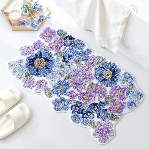 TRUEDAYS Floral Bath Mat, Cute Bath Mat for Bathroom, 32'' x 20'', Purple