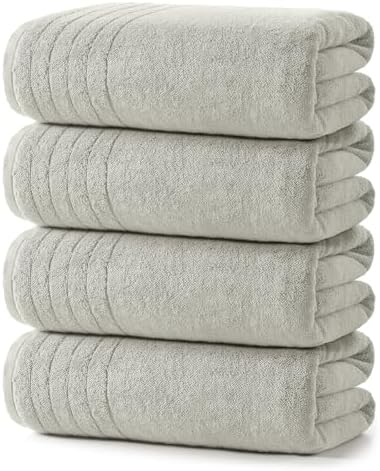 REDKISS Luxury Bath Towels Set of 4, 35x70 in, Highly Absorbent & Quick Dry, Super Soft Extra Large Premium Thick Cotton Light Gray Bath Sheets for Shower, Hotel, Bathroom, Spa