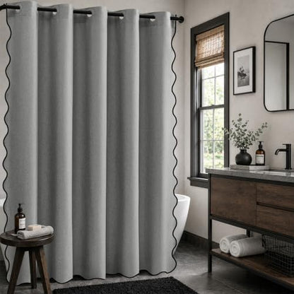 Furlinic No Hook Shower Curtain Scalloped Grey Extra Wide Waterproof 78x75