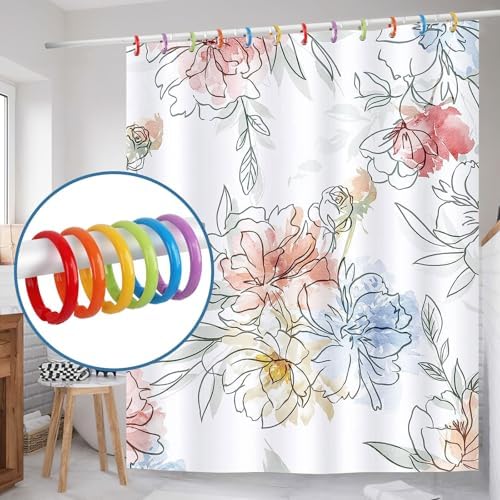 Colorful Shower Curtain Hooks - 12 Pcs Circular Plastic Shower Curtain Rings for Bathroom - O Shaped Rainbow Color Shower Hooks Rings for Shower Curtain Rod