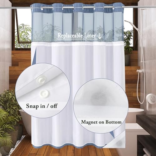 Gibelle No Hook Cloth Moonlight Blue Shower Curtain with Liner, 72x86