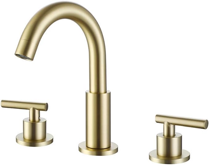 Faucet Vintage Durable Brass 3 Hole Double Handle Basin Mixer Faucet for Bathroom Sink with Hot Cold Water(Brushed Gold) Faucet