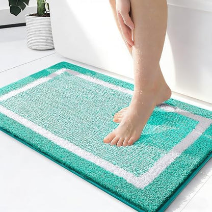 OLANLY Small Bathroom Rugs 24x16, Absorbent Microfiber Bath Rugs, Green