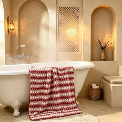 2 Pack Microfiber Bath Towels, 27×55 Inches Large Soft Quick Dry Shower Towels, Lightweight Absorbent Plaid Checkered Bath Towel Set for Bathroom, Travel, Pool, Gym, Home Use