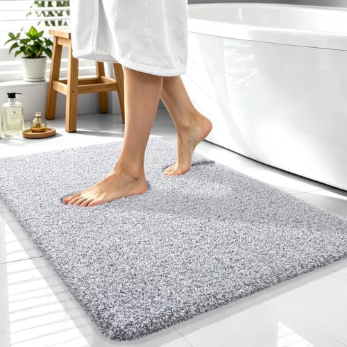 OLANLY Microfiber Bathroom Rugs 40x32, Quick Dry Bath Mat, Grey and White