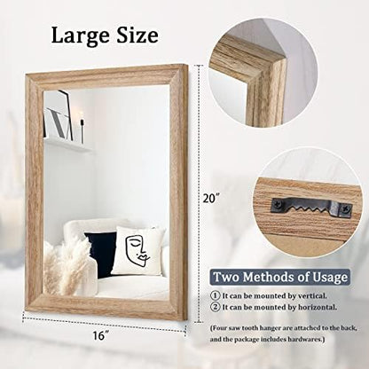 AAZZKANG Rustic Mirrors for Wall Rectangle Wooden Frame Hanging Mirror for Bedroom Bathroom Living Room Entryway Large 20"x16"