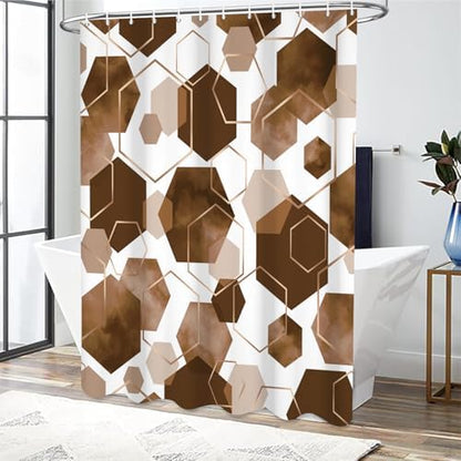 deFouliao Brown Modern Shower Curtain Geometric Grid Art Abstract Waterproof Bathroom Curtain for Bathtub Home Hotel Decor, Washable with Hooks, 60x72 Inch