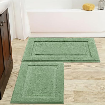 SHACOS Soft Microfiber Sage Green Bathroom Rugs Sets 2 Pieces 32x20 inch