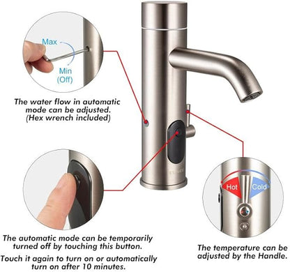 Bathroom Sink Faucet with Manual and Automatic Dual Option Function, Brushed Nickel, TS-5303N