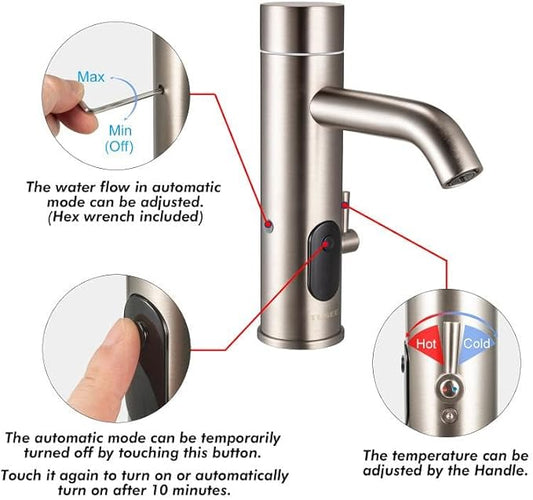 Bathroom Sink Faucet with Manual and Automatic Dual Option Function, Brushed Nickel, TS-5303N