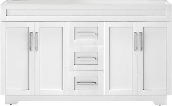 60 Inch Bathroom Vanity Without Sink, Modern Solid Wood Bathroom Storage Vanity with 4 Soft Closing Doors & 3 Full Extension Drawers,Quick Assemble Cabinet in White