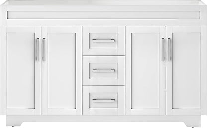 60 Inch Bathroom Vanity Without Sink, Modern Solid Wood Bathroom Storage Vanity with 4 Soft Closing Doors & 3 Full Extension Drawers,Quick Assemble Cabinet in White