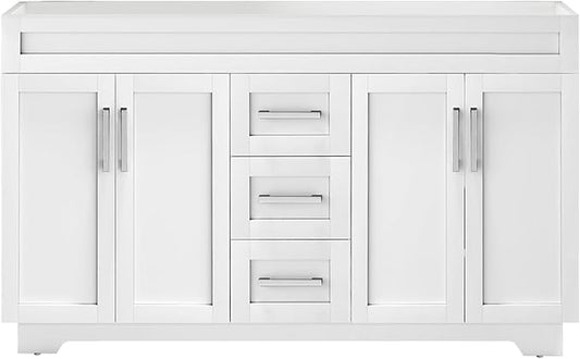 60 Inch Bathroom Vanity Without Sink, Modern Solid Wood Bathroom Storage Vanity with 4 Soft Closing Doors & 3 Full Extension Drawers,Quick Assemble Cabinet in White