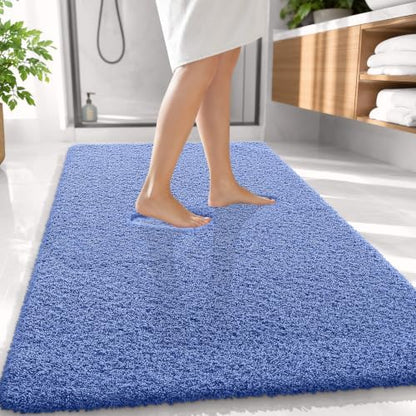 OLANLY Microfiber Large Bathroom Rugs 59x35, Soft Bath Mat, Cornflower Blue