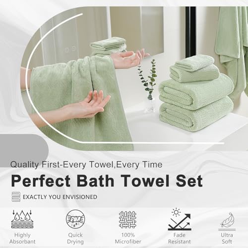 8 Piece Bath Towel Set Green|2 Oversized Large Bath Sheet,2 Hand Towels,4 Washcloths| Ultra Soft Cozy Bath Towel Set for Bathroom Hotel Gym Spa,Highly Absorbent & Quick Dry Bathroom Towel Collections