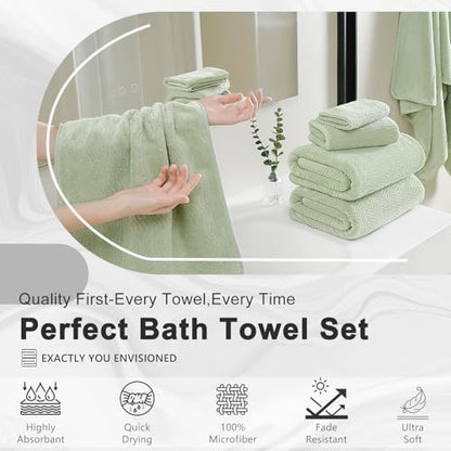 8 Piece Bath Towel Set Green|2 Oversized Large Bath Sheet,2 Hand Towels,4 Washcloths| Ultra Soft Cozy Bath Towel Set for Bathroom Hotel Gym Spa,Highly Absorbent & Quick Dry Bathroom Towel Collections