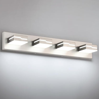 LED Modern Bathroom Vanity Light Fixtures 4-Light, 25.5 inch Dimmable Nickel Vanity Lights for Bathroom Lighting Fixtures Over Mirror, with 350°Rotatable Acrylic Heads(White Light 5500K)