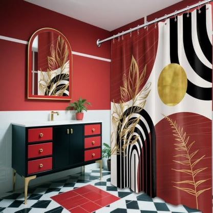 Black and Red Extra Long Shower Curtain, Tall 72X96 in, Mid Century