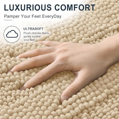 Smiry Thick Chenille Large Bathroom Runner Rugs 40x32, Soft Bath Mat, Beige