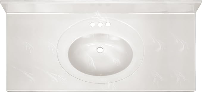 Design House Cultured Marble Vanity Top, 49 in W x 22 in D, Integrated 4 in Centerset Oval Sink & Backsplash, Ivory Swirl, 586347 | With Backsplash, , Countertop, Classic, Cultured Marble, Bath, 586347