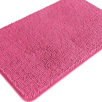Hot Pink Bathroom Rugs – Absorbent and Washable Bath Mat, Non-Slip, Thick Soft Chenille Bath Rugs for Bathroom Floor, Shower, Sink - 20" x 32"