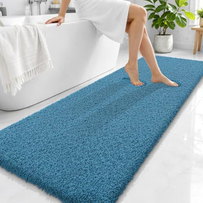 OLANLY Microfiber Bathroom Runner Rugs 70x24, Soft Bath Mat, Peacock Blue