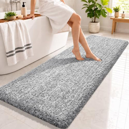 Bathroom Runner Rug Non Slip Washable 70x24,Extra Long Bath Mat,Gray&White
