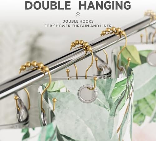Bathway Shower Curtain Hooks, Shower Curtain Rings Rust Proof Double Hook Shower Curtain Hooks, 12 Pcs Dark Gold Shower Hooks for Shower Curtain, Shower Rings for Curtain, Metal Shower Rod Hooks