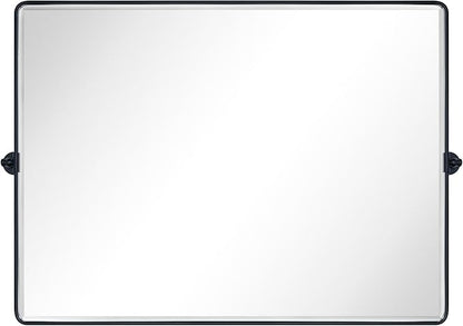 TEHOME Matt Black Horizontal Pivoting Bathroom Vanity Mirror Large Black Metal Framed Rectangle Tilting Beveled Vanity Mirrors for Wall, Overall 51.91 x 36 inches (Mirrror 48 x 36 inches)