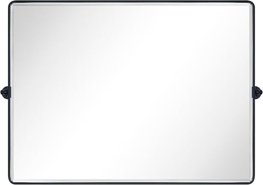 TEHOME Matt Black Horizontal Pivoting Bathroom Vanity Mirror Large Black Metal Framed Rectangle Tilting Beveled Vanity Mirrors for Wall, Overall 51.91 x 36 inches (Mirrror 48 x 36 inches)