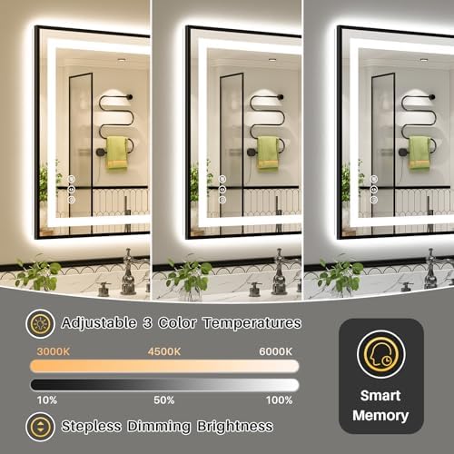 96x36 Inch LED Bathroom Mirror with Black Frame, Backlit & Front Lit