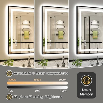96x36 Inch LED Bathroom Mirror with Black Frame, Backlit & Front Lit