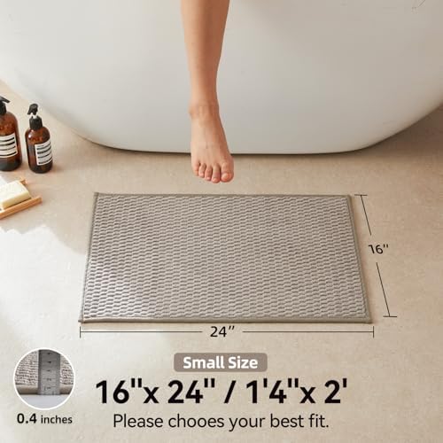 Triohero Bathroom Rugs Non Slip Washable, Super Absorbent Thin Bath Mat Small Quick Dry Low Pile Bathroom Rug, Beige 16"x24"