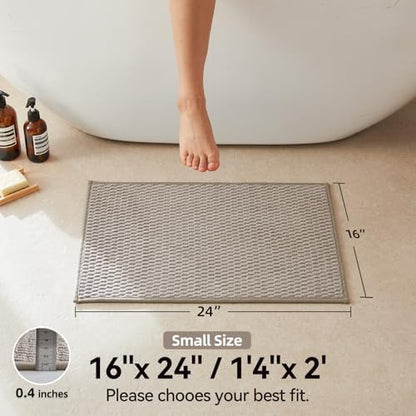 Triohero Bathroom Rugs Non Slip Washable, Super Absorbent Thin Bath Mat Small Quick Dry Low Pile Bathroom Rug, Beige 16"x24"