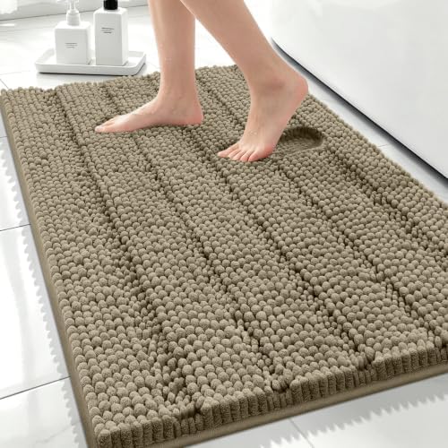 Bcoimo Bath Rug Mat,30x20 Chenille High Absorbent Latte Bathrom Floor Mats