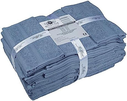 HILLFAIR 100% Cotton 24 Piece Bath Towels Set for Bathroom - Wedgewood Blue